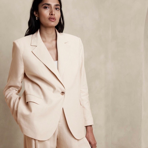 *SOLD* BNWT Banana Republic Lina Relaxed Linen Blazer - Natual - XL - Picture 4 of 10